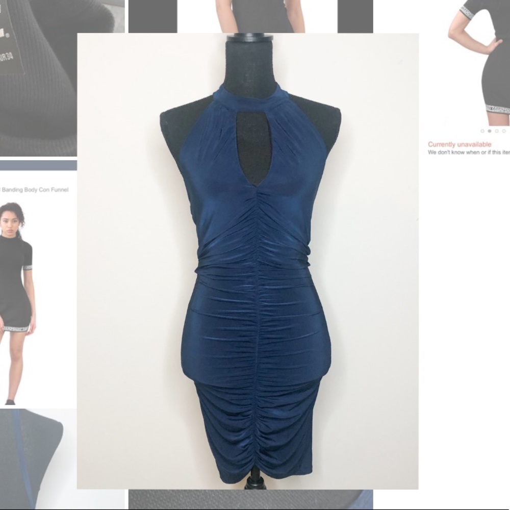Olive Tree Navy Blue Fitted Halter Dress Size S